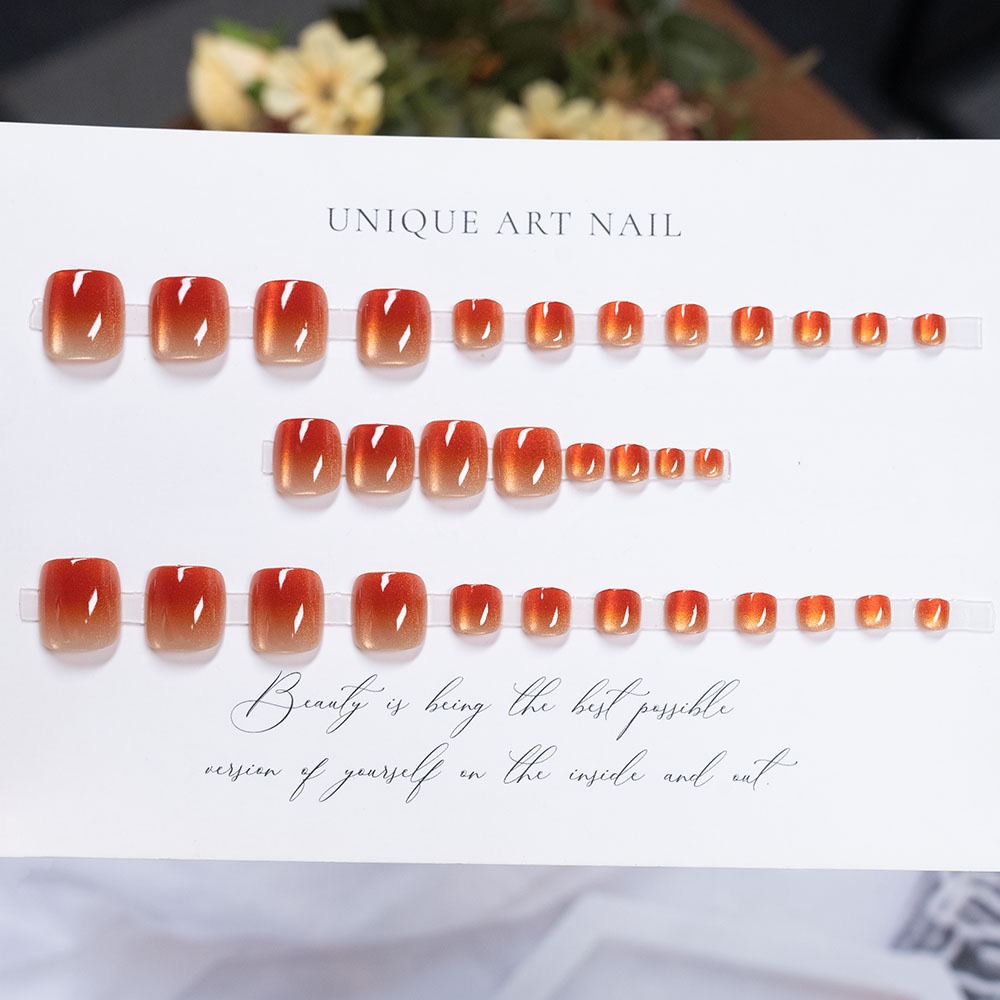 Ombré Red Cat Eyes Toe Nails 32pcs