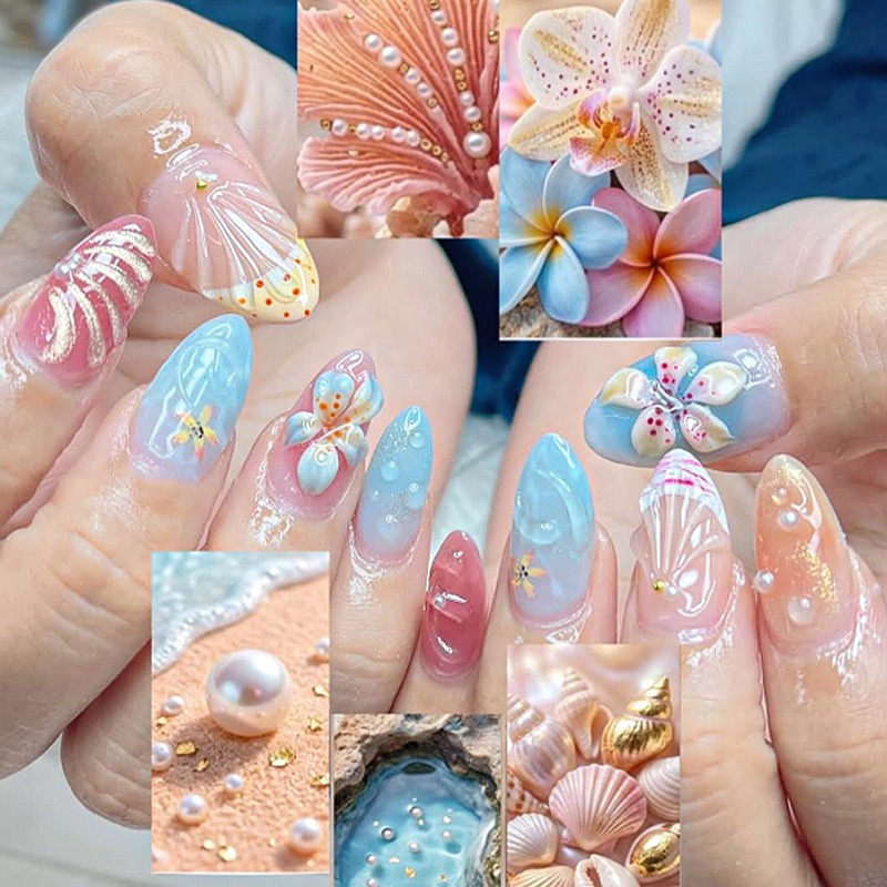 Plumeria Pearl Medium Nails