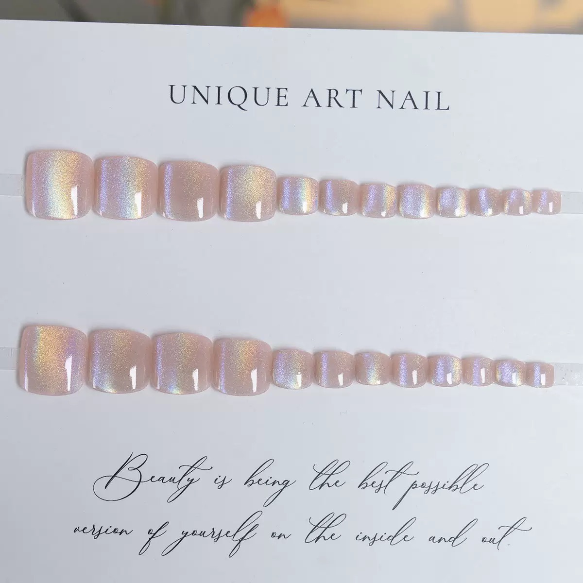 Nude Pink Rainbow Cat Eyes Press On Toenails