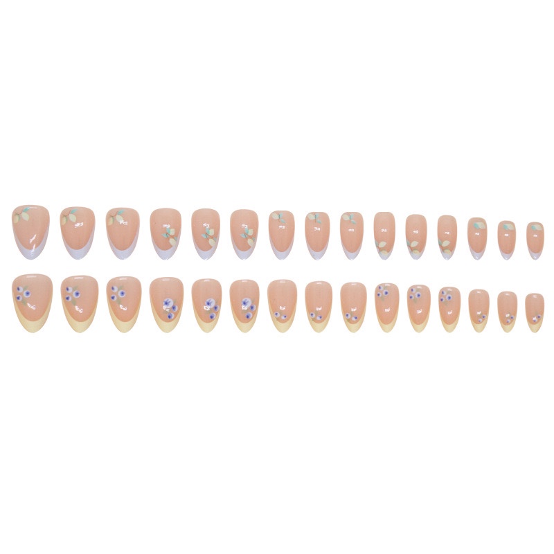 Blue & Yellow Flowers French Medium Nails