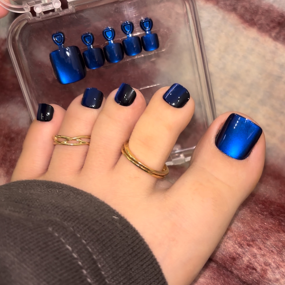 Dark Blue Cat Eyes Press On Toenails