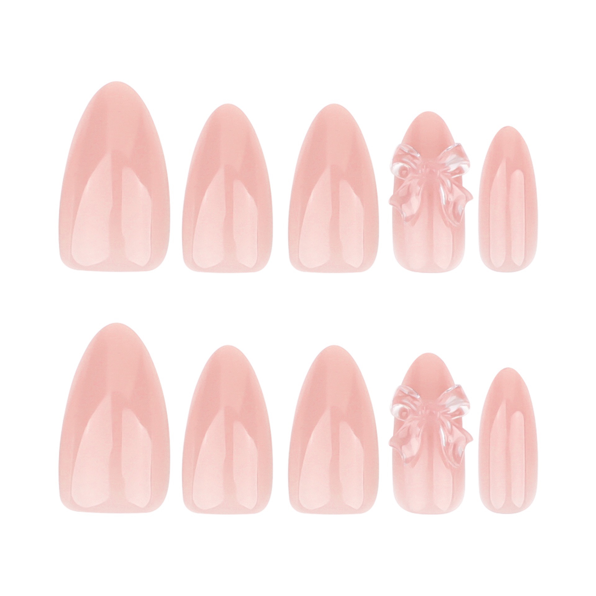 3D Nude Pink Bow Medium Nails