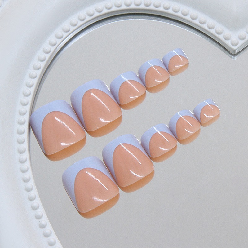 Grey Blue French Tips Toe Nails