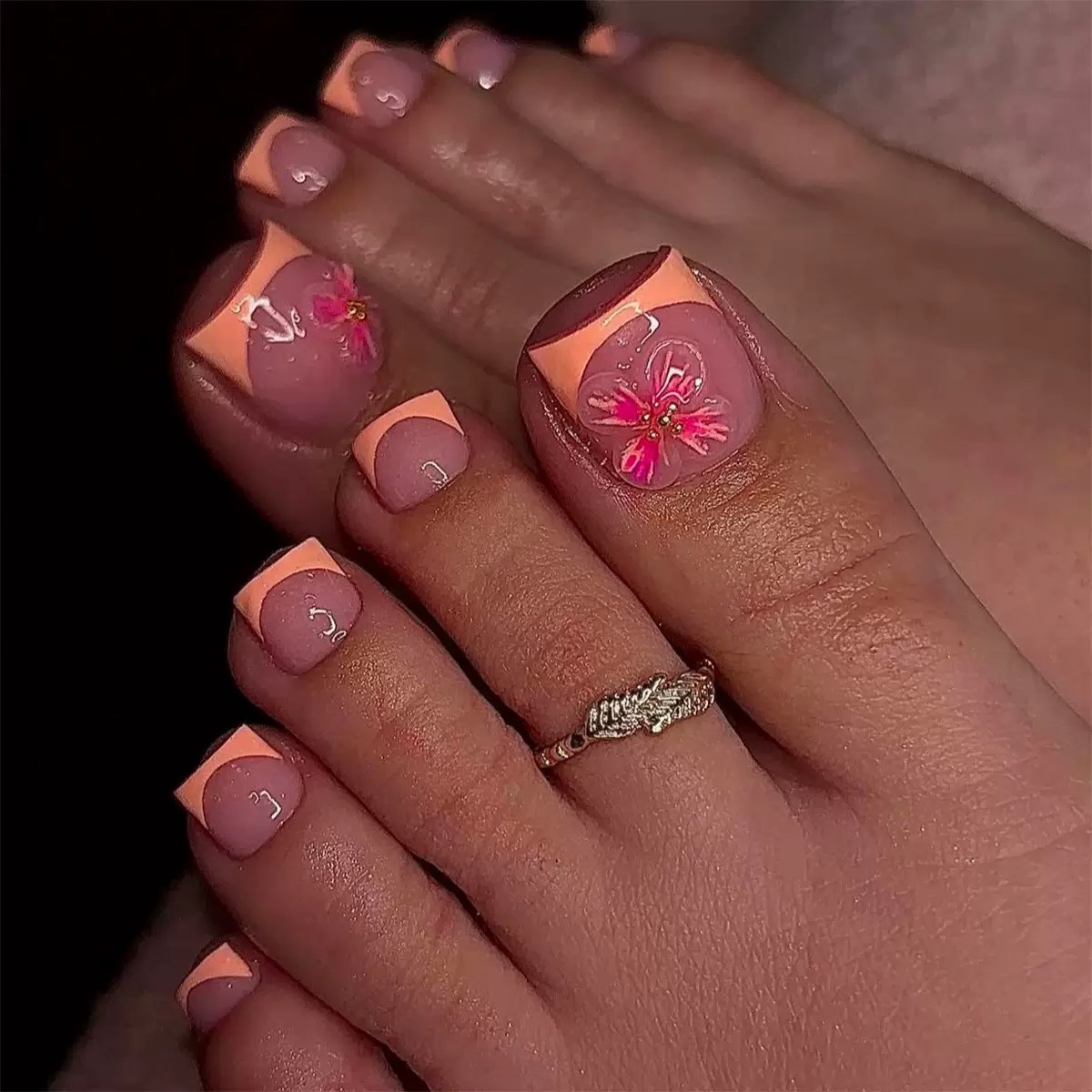 3D Hot Pink Flowers Toe Nails