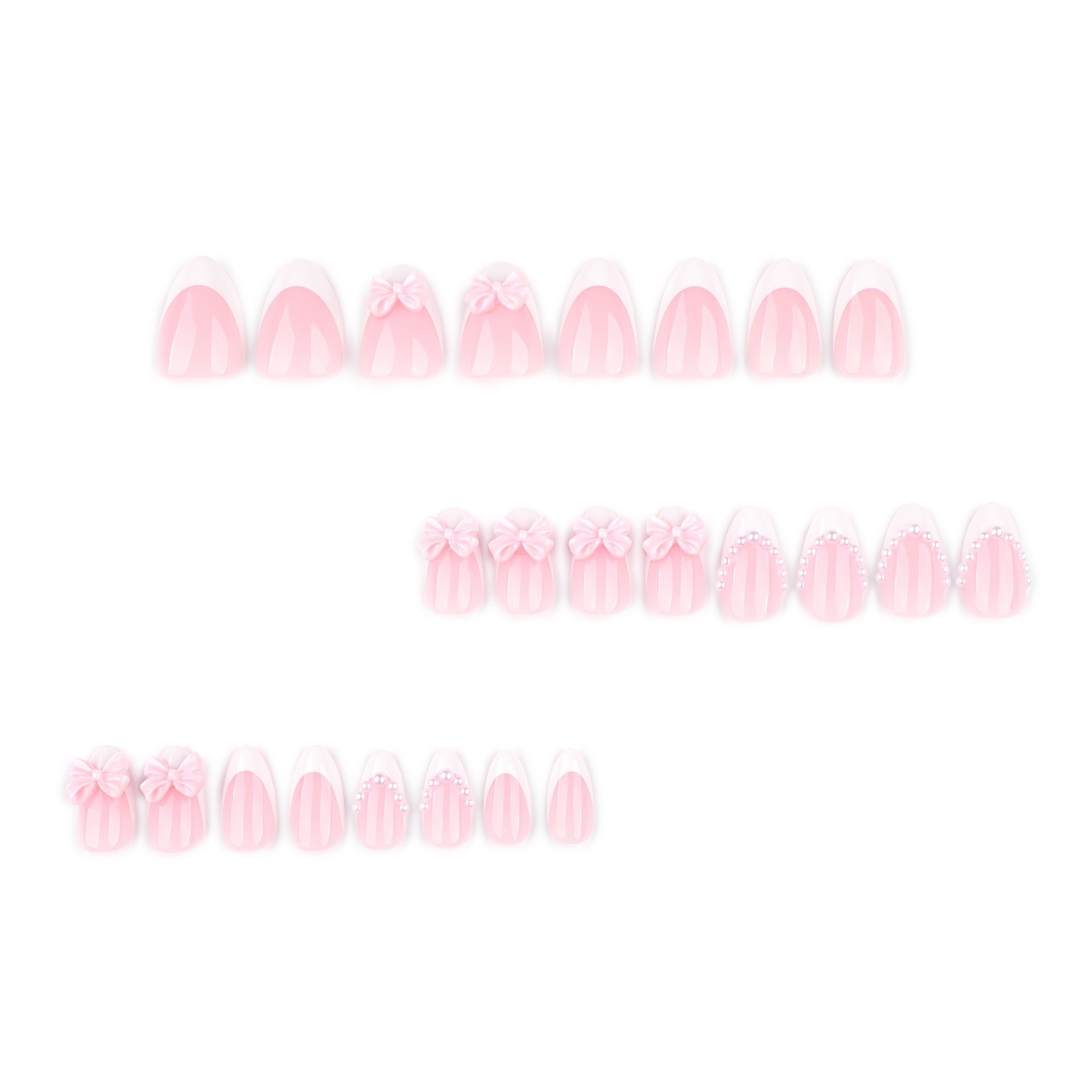 Pearl Bow French Tips Medium Nails