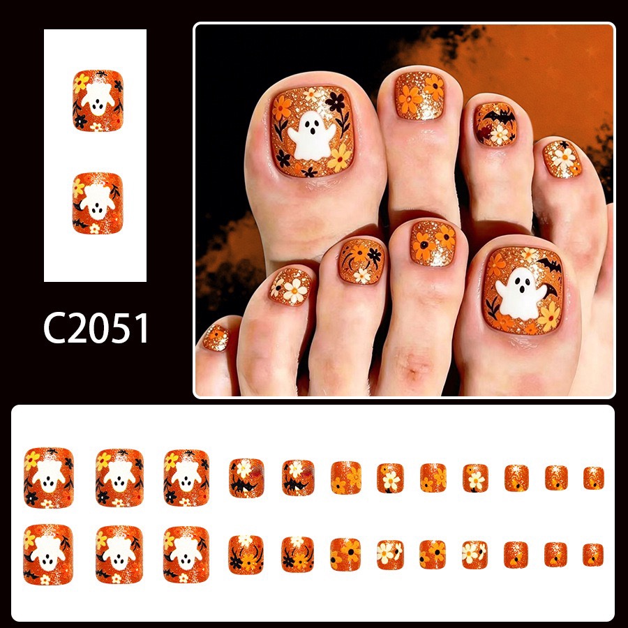 Halloween Pumpkin Toe Nails