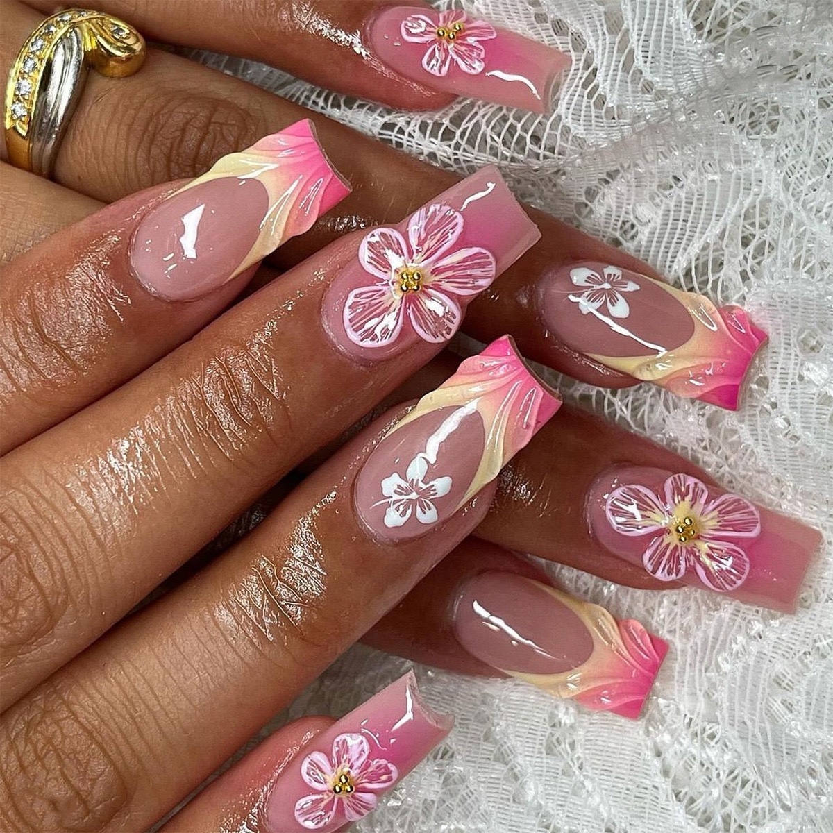 3D Pale Yellow Long Nails