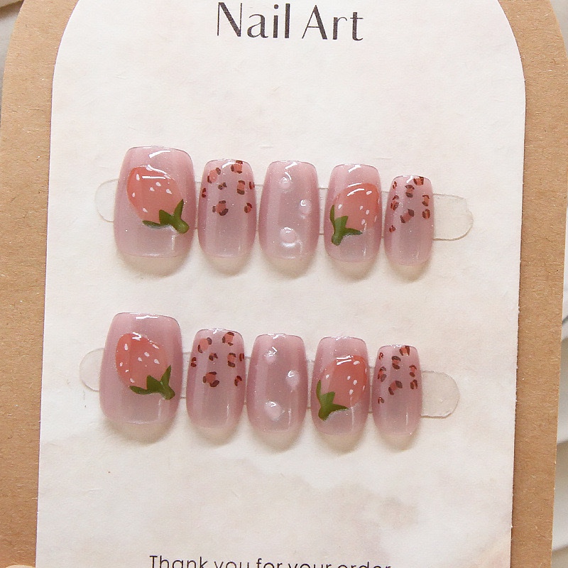 3D Strawberry Short Nails