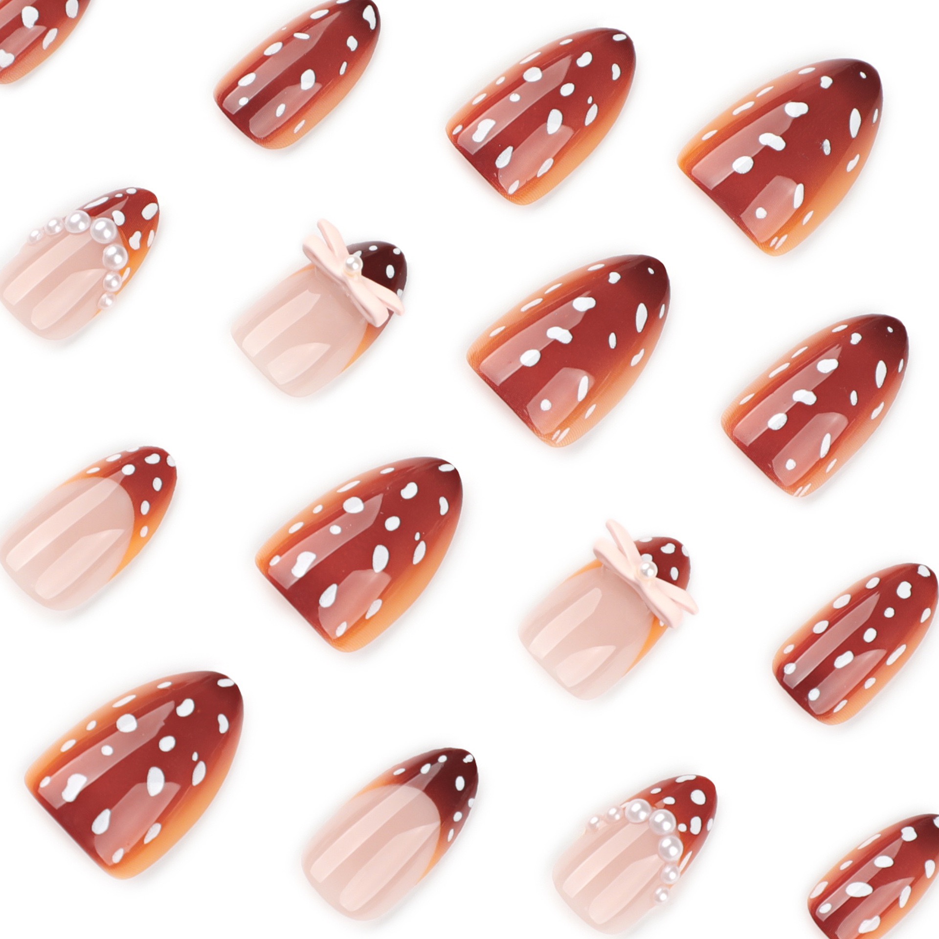 Brown Polka dot French tips Medium Nails