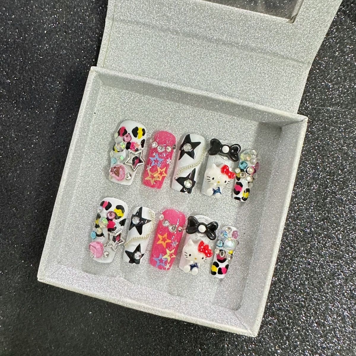 Black Hello Kitty Handmade nails