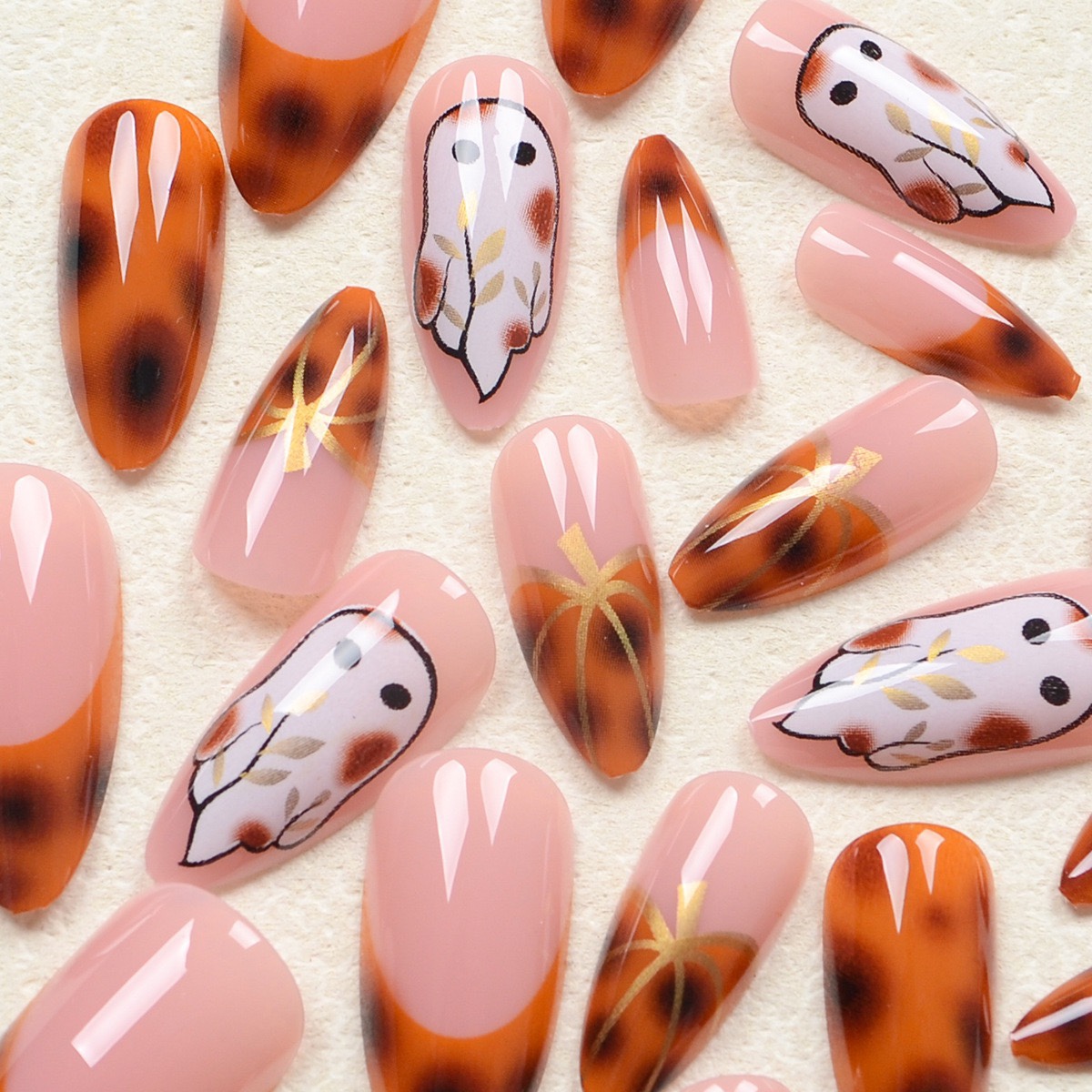 No-Face Pumpkin Halloween Nails