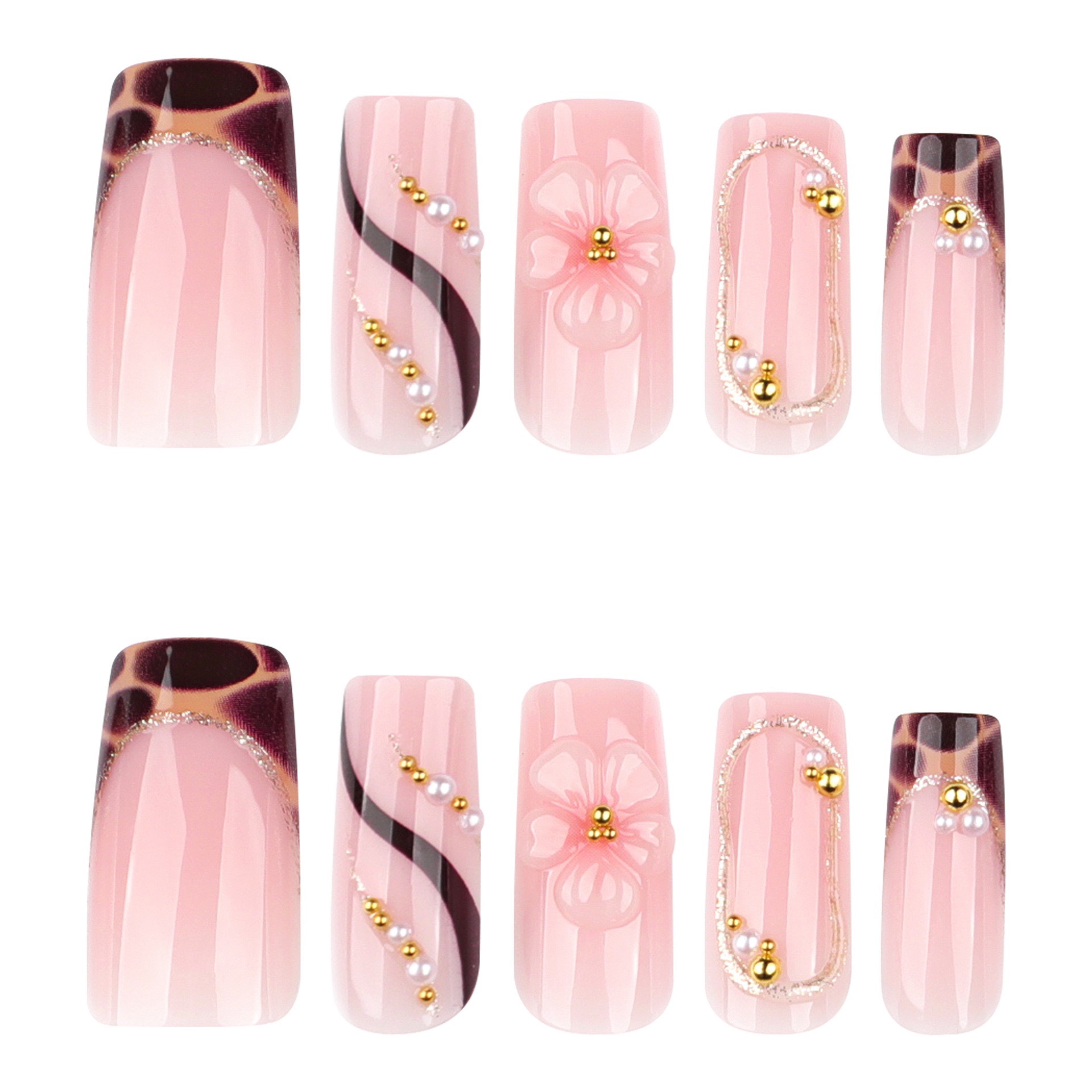 Tortoise 3D Flowers Medium Nails
