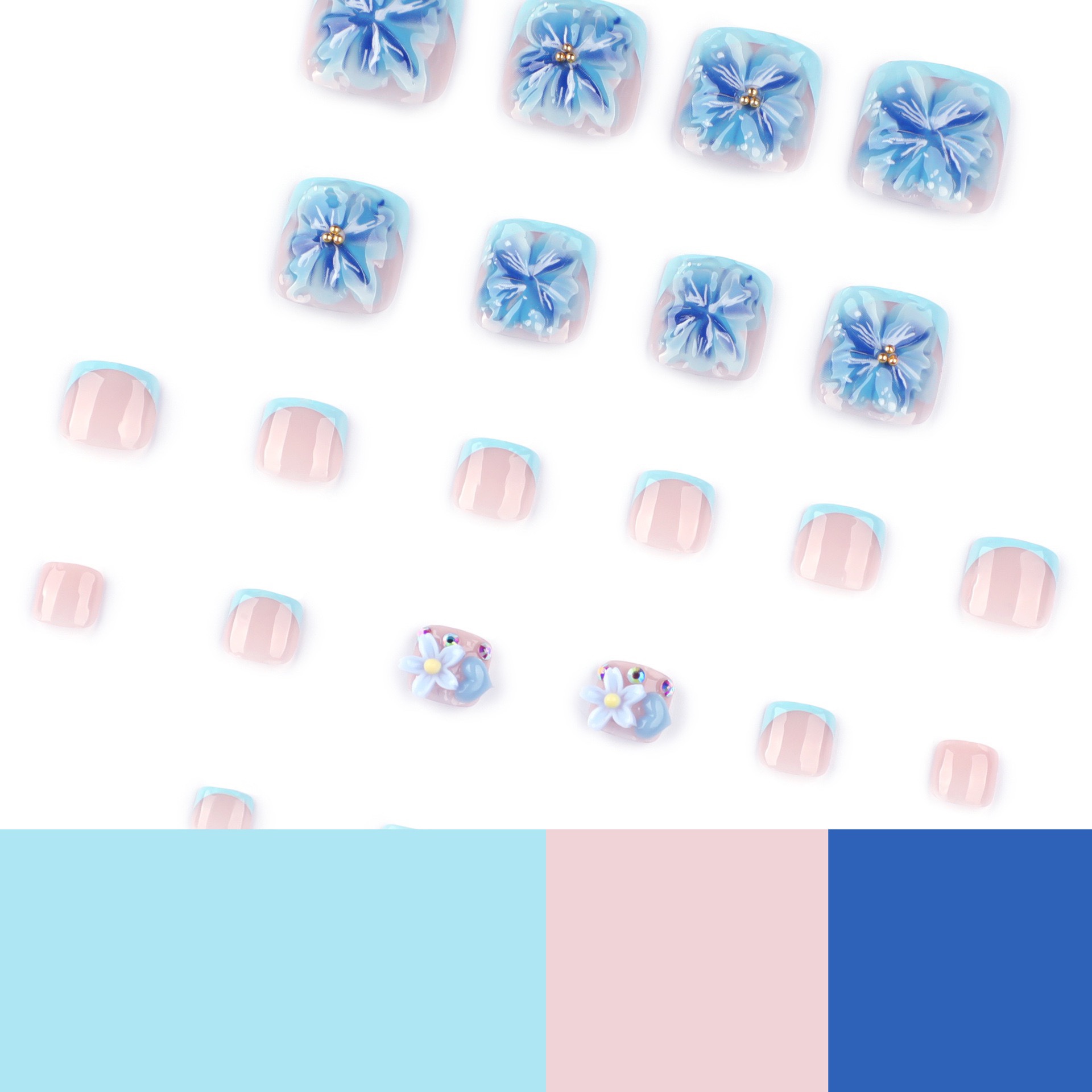 3D Blue Flowers Toe Nails