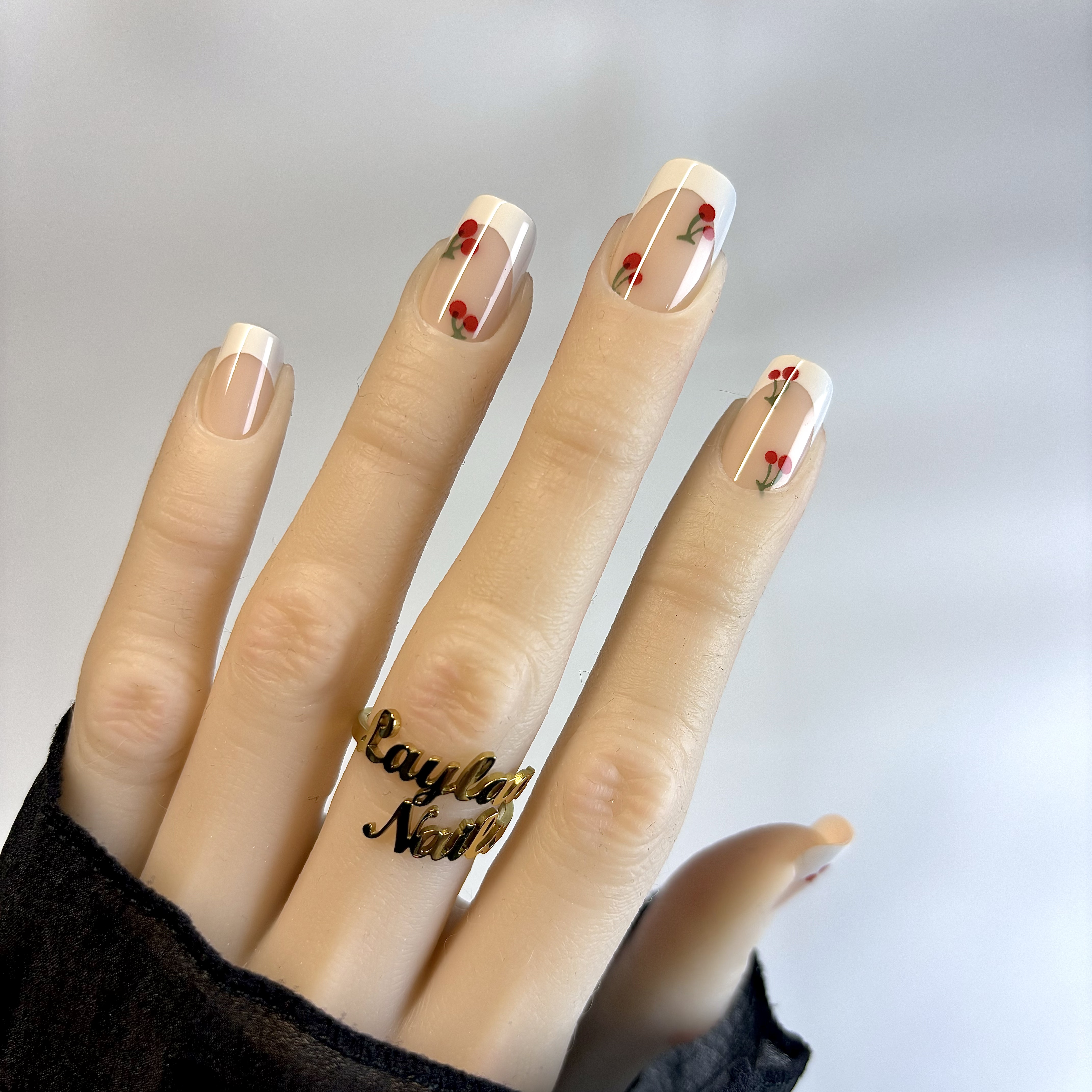 Cherry French tips medium nails