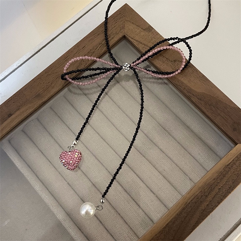 Diamond Black Bow Necklace