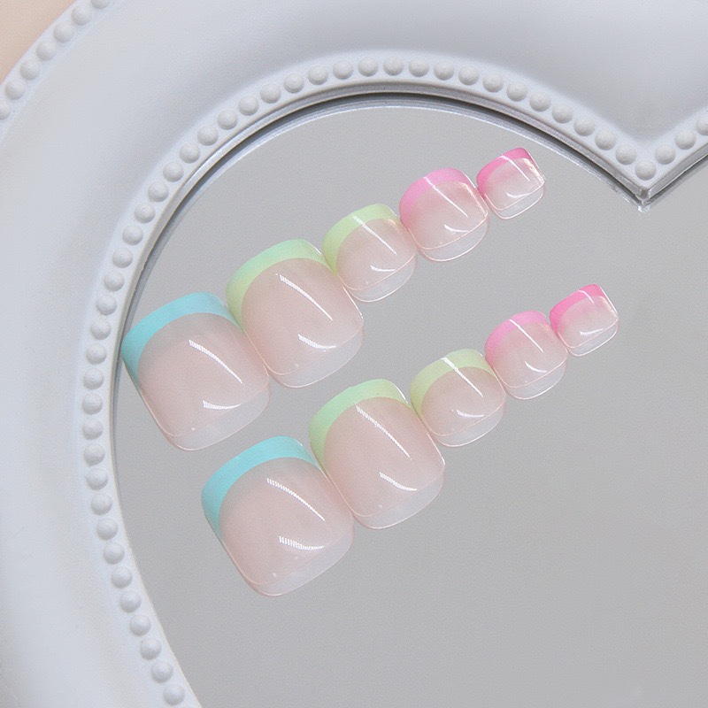 Rainbow French Tips Toe Nails