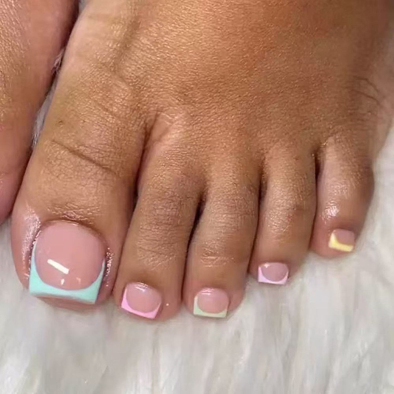 Rainbow French Tips Toe Nails