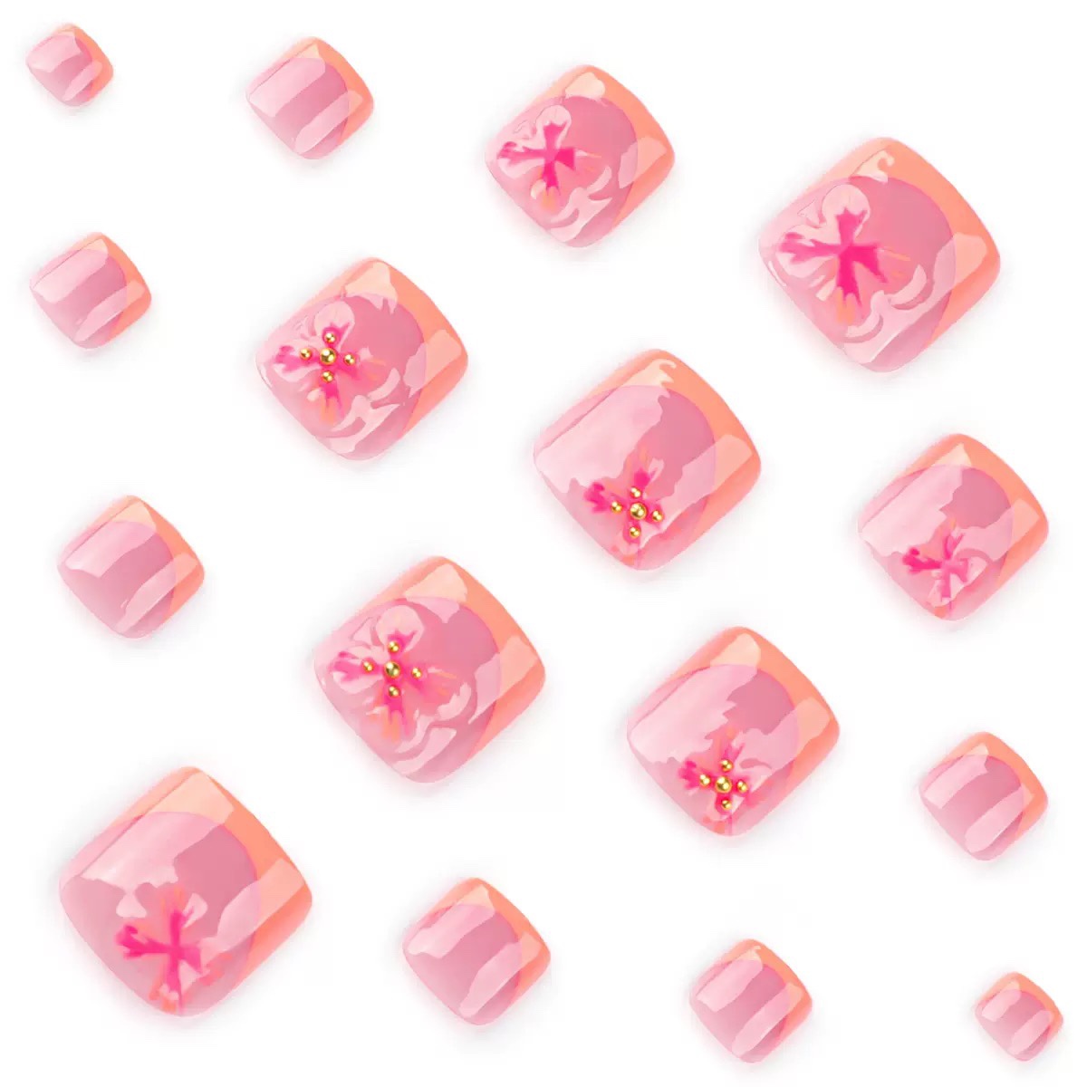 3D Hot Pink Flowers Toe Nails