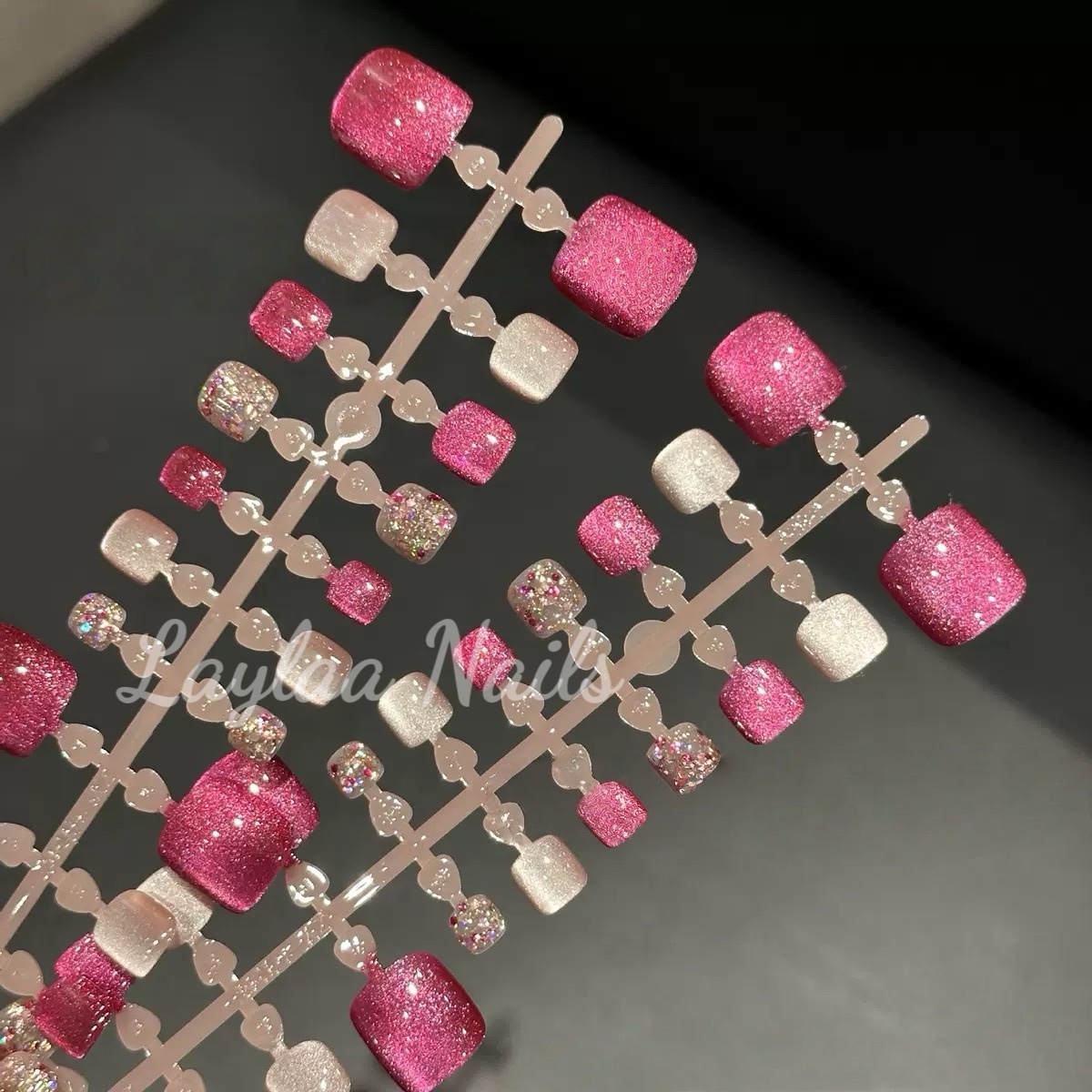 Rose Red Glitter Toenails 42pcs