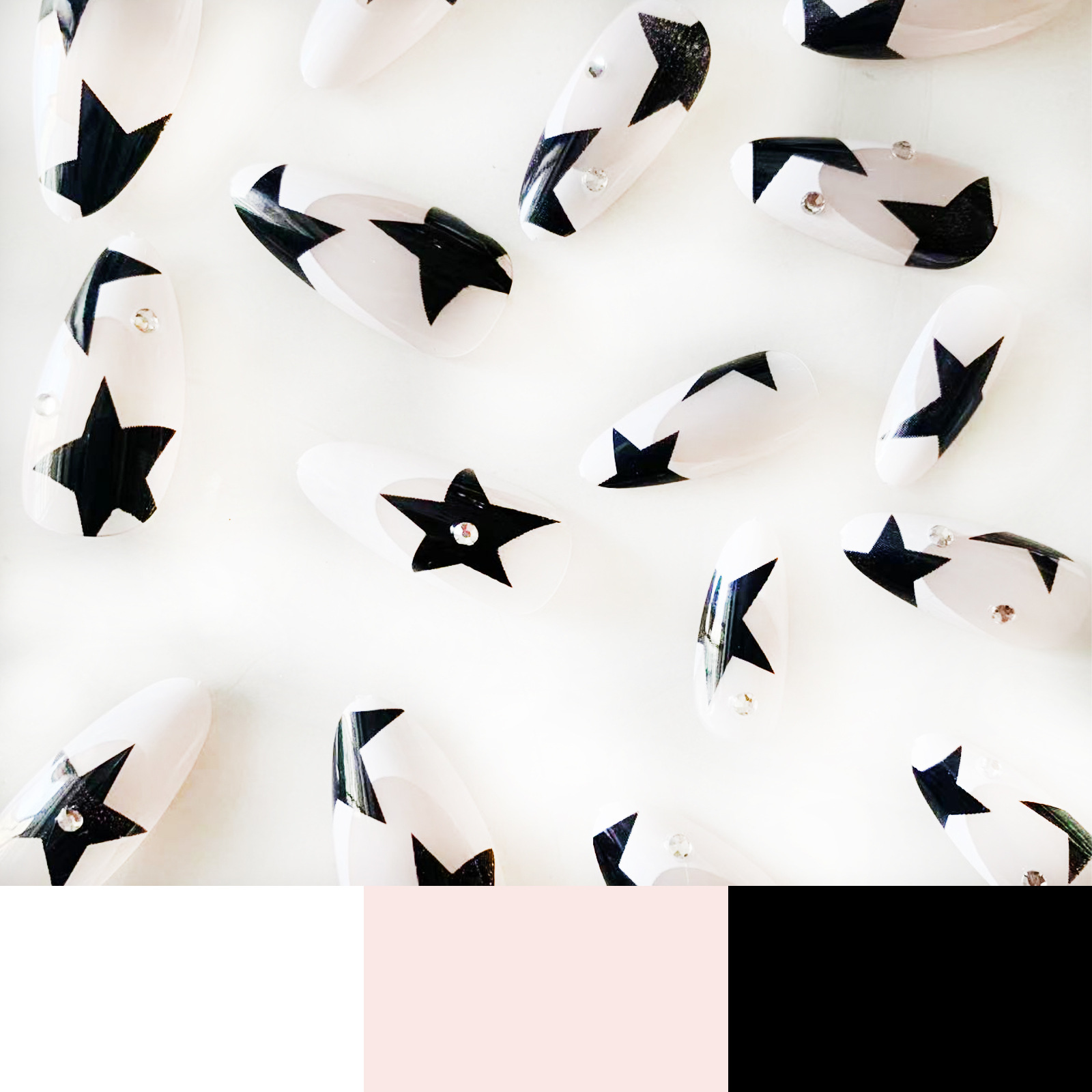 Black star French tips medium nails