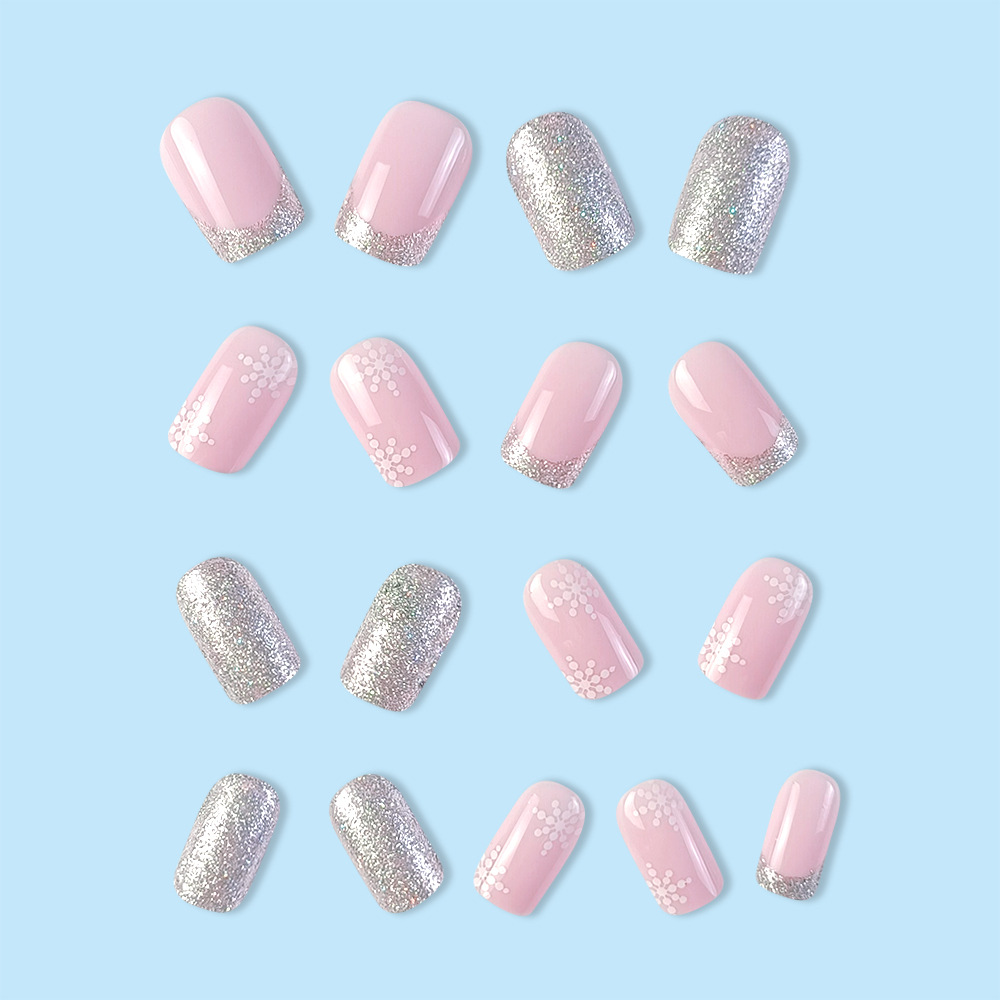 Silver glitter Christmas nails