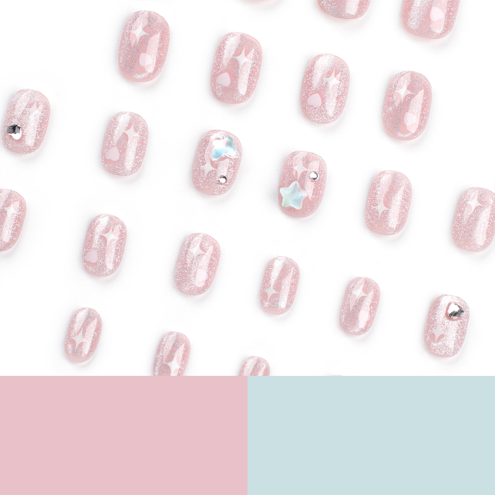 Glitter Heart Short Nails