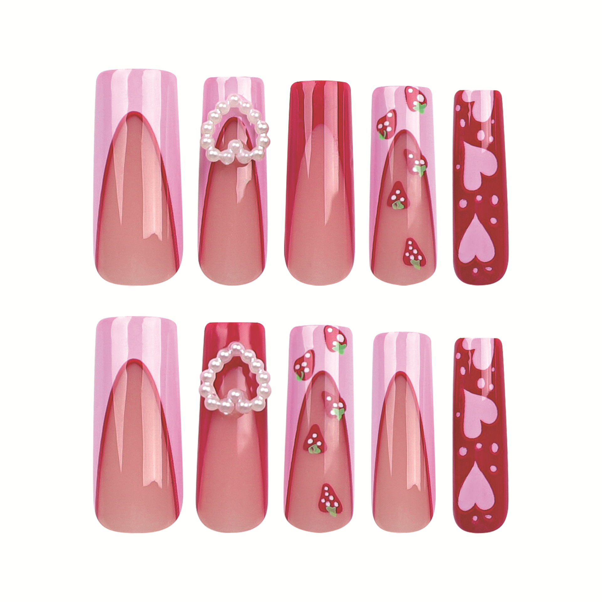 Strawberry Valentine's Day Long Nails