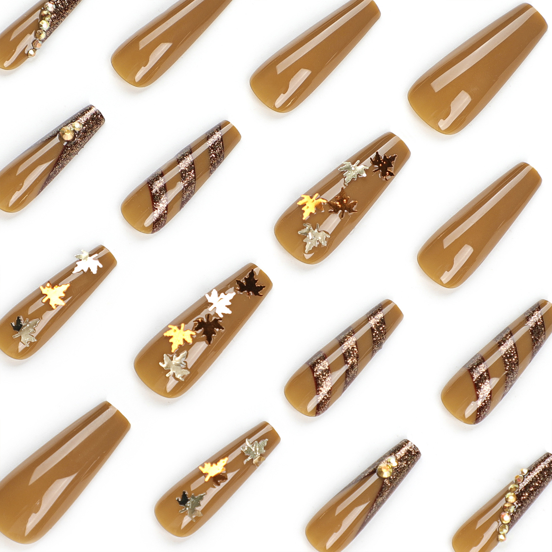 Brown maple leaf Long nails