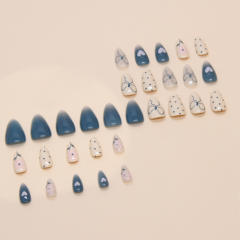 Haze blue bow medium nails