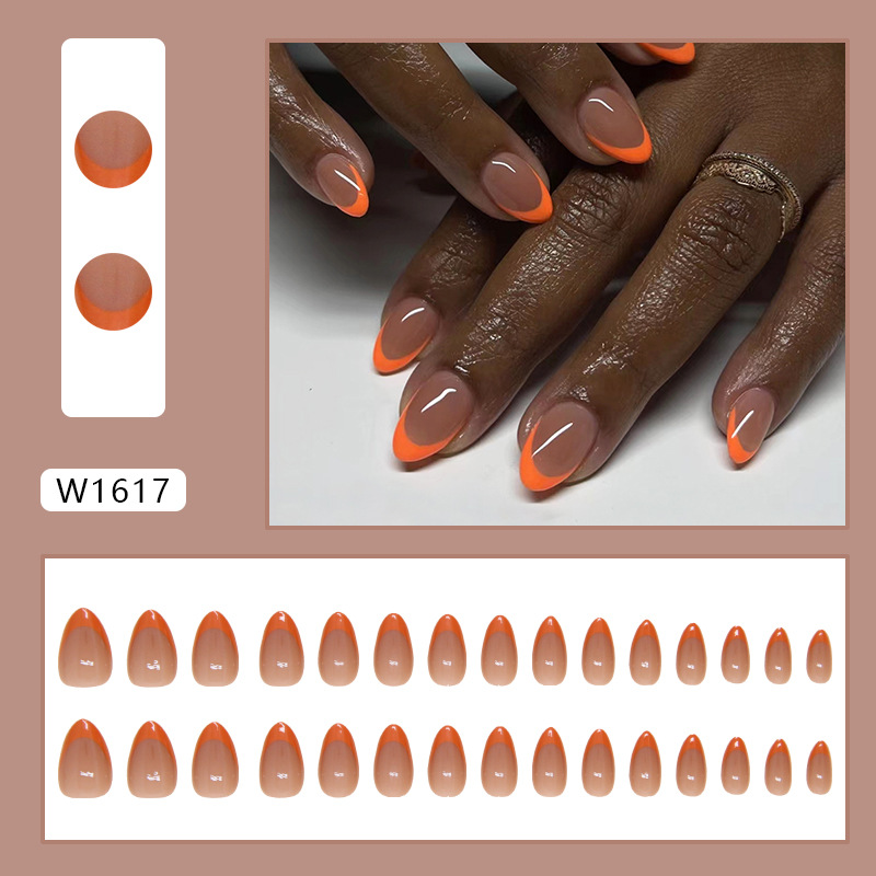 Fluorescent Orange French Medium Nails