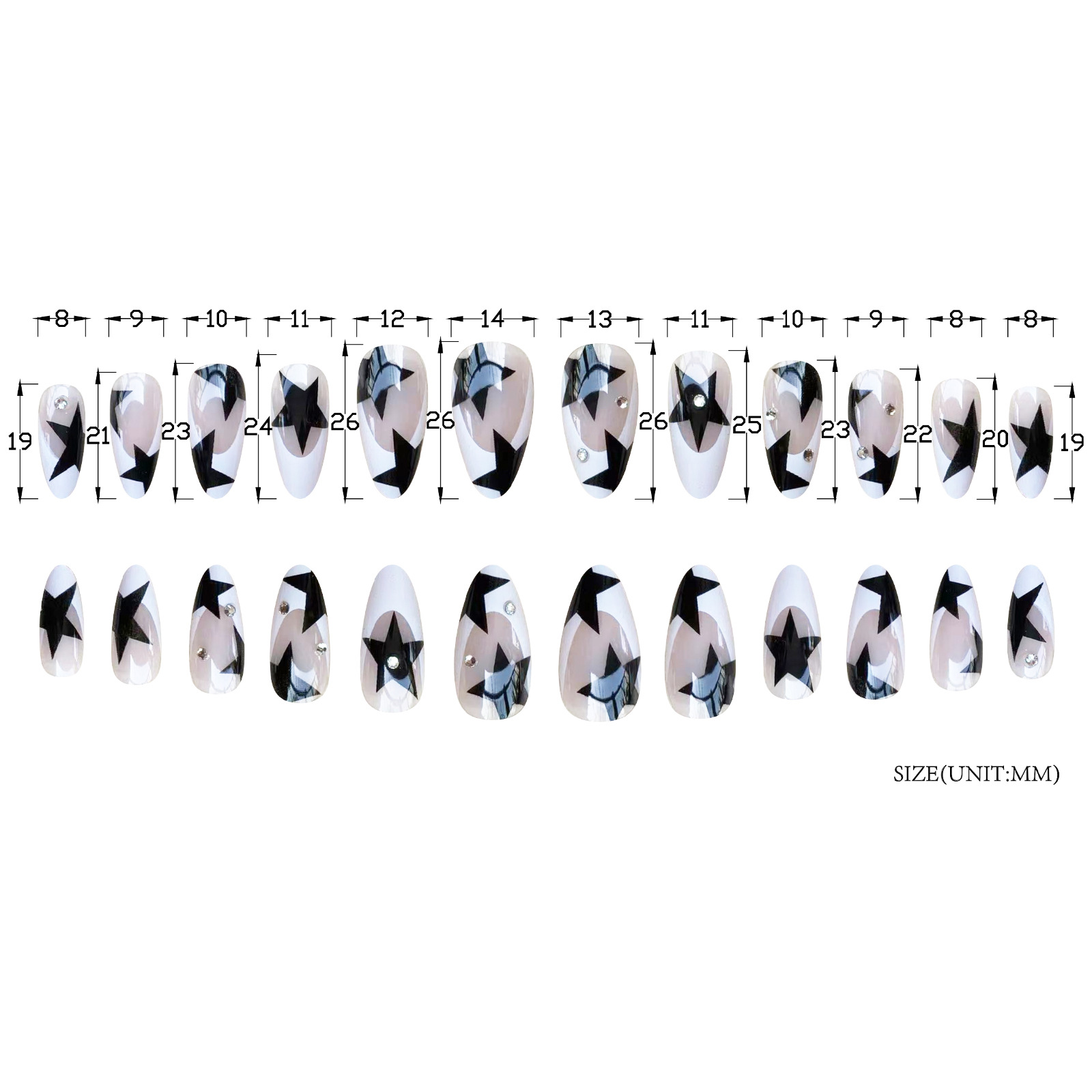 Black star French tips medium nails