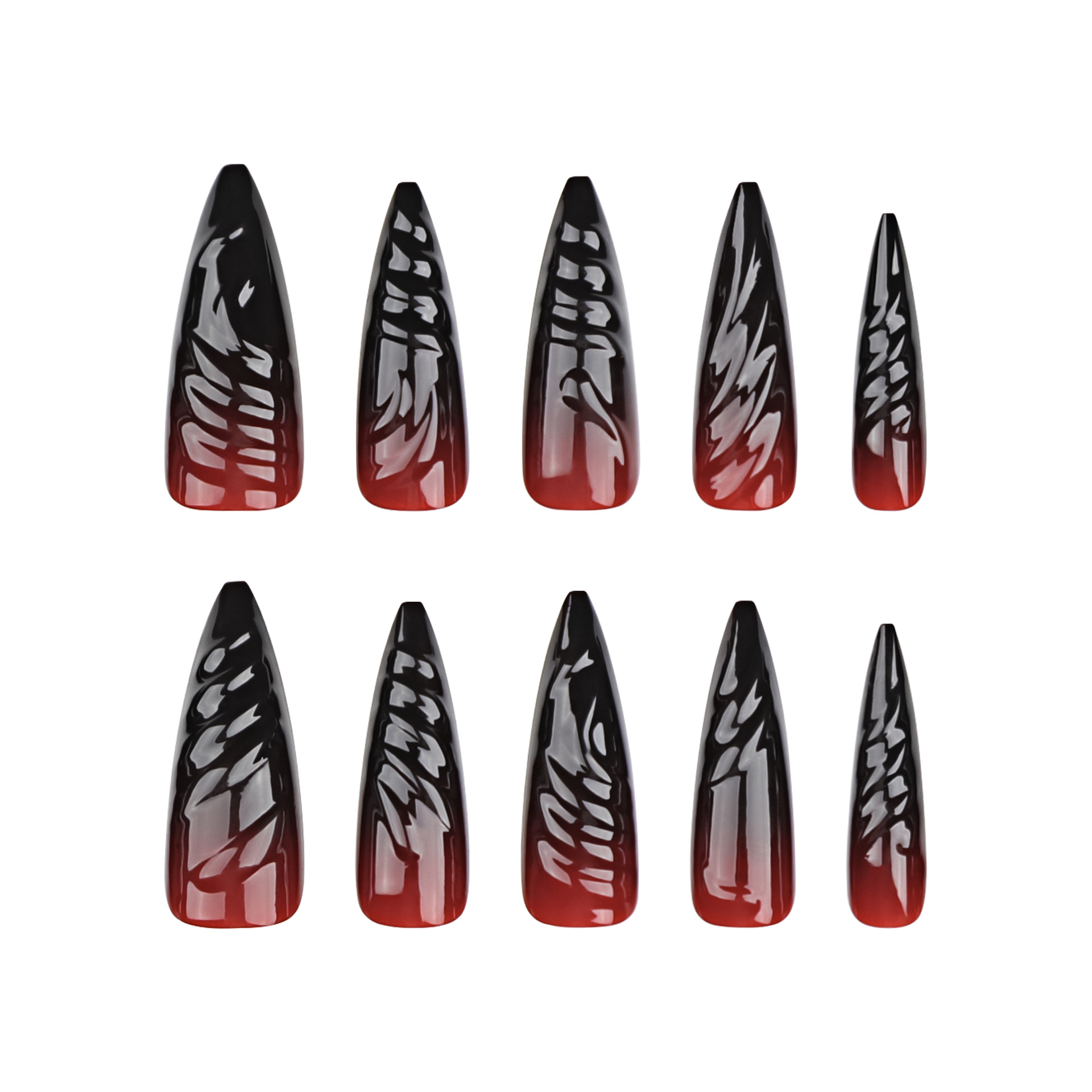 3D Dull Red Halloween Long Nails