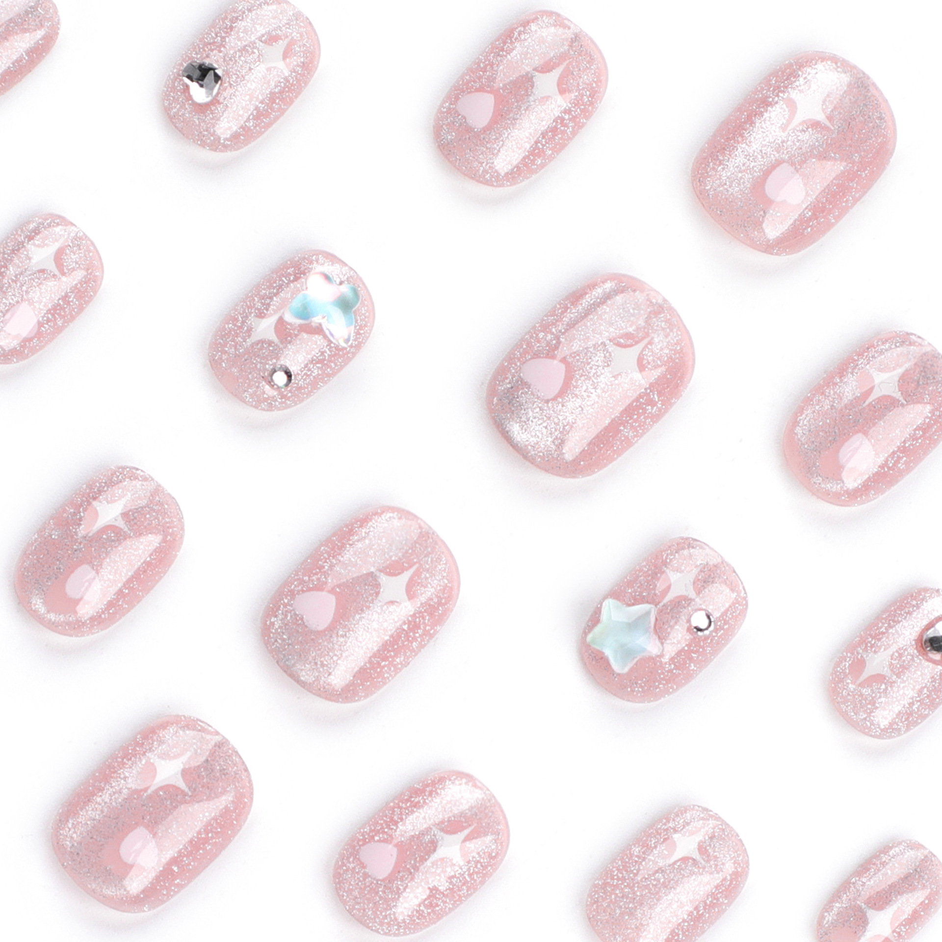 Glitter Heart Short Nails