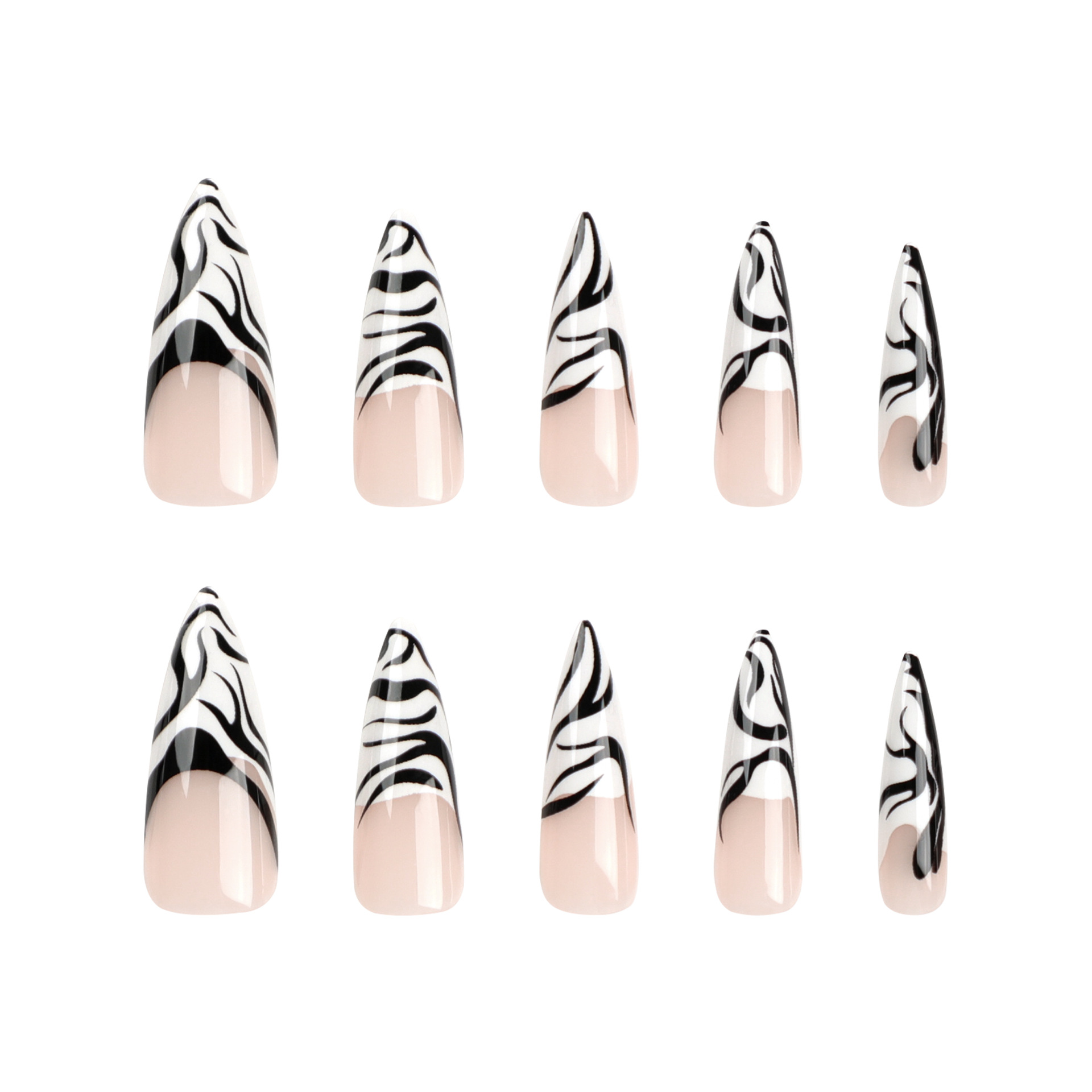 Zebra French Tip Long Nails