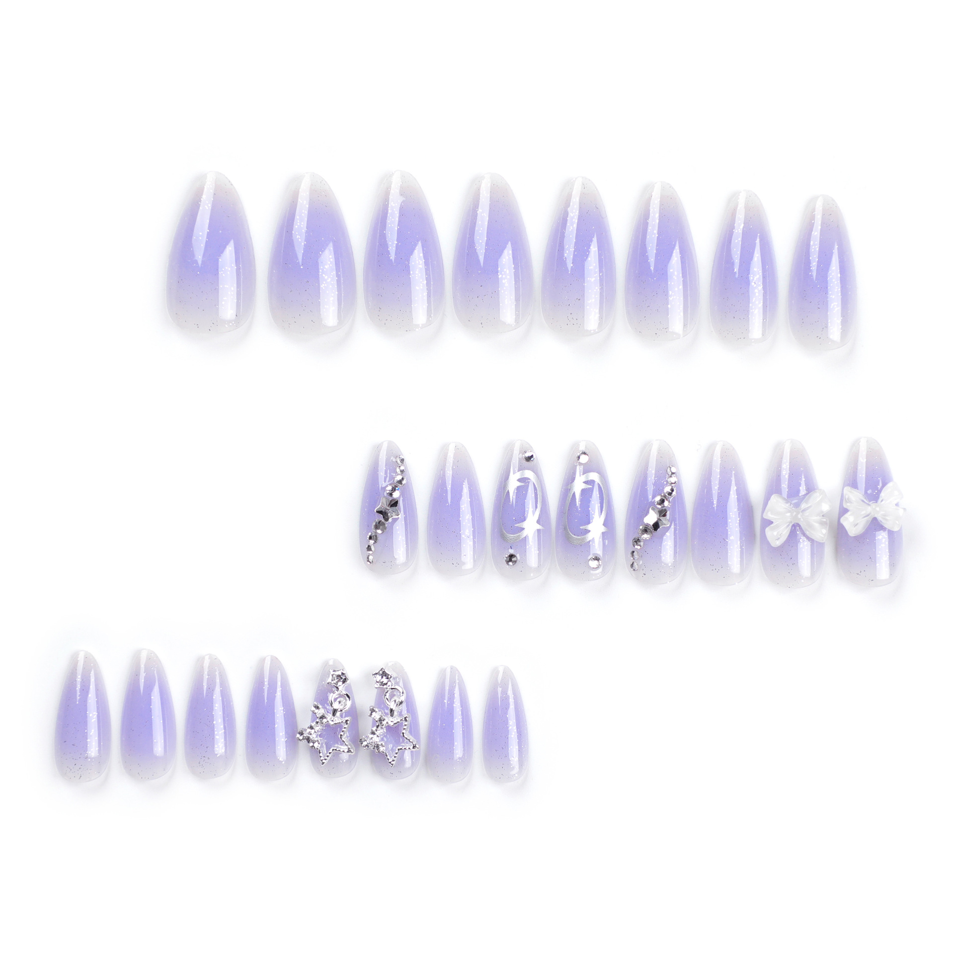 3D Purple bow Meidum Nails