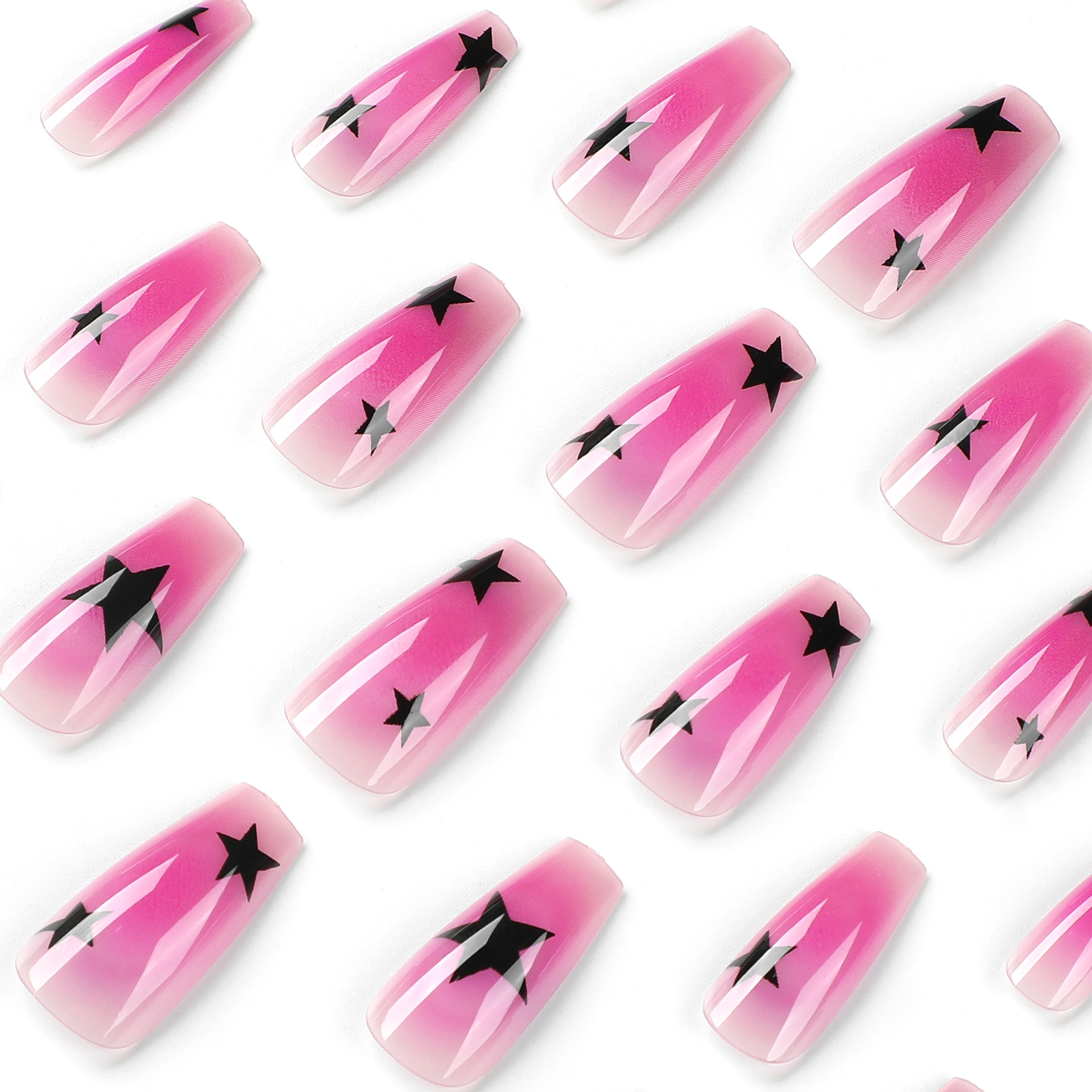 Hot pink star Long nails