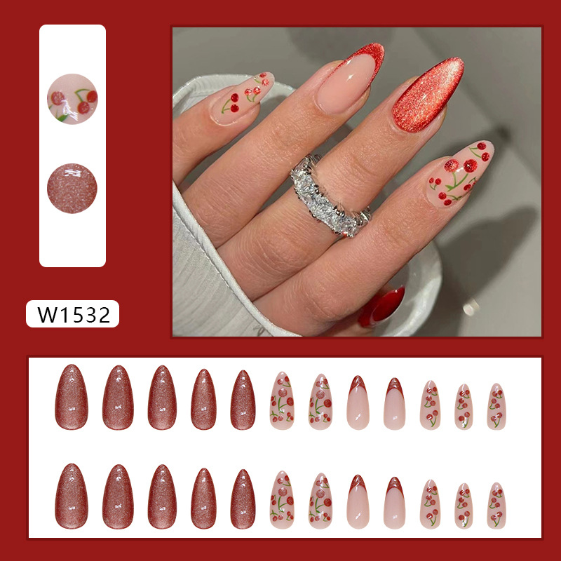 Cherry Cat Eye Medium Nails