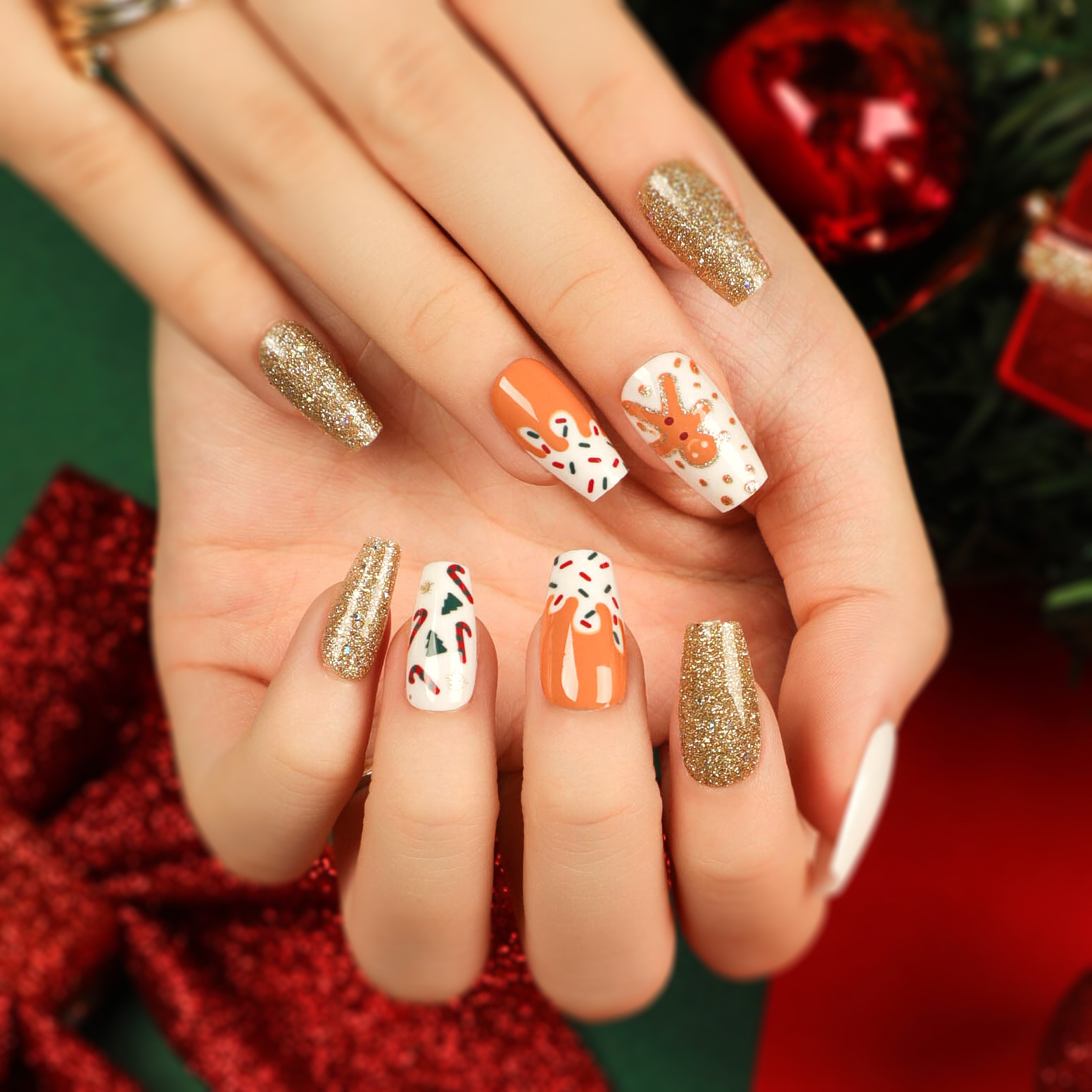 Gingerbread man Christmas Nails