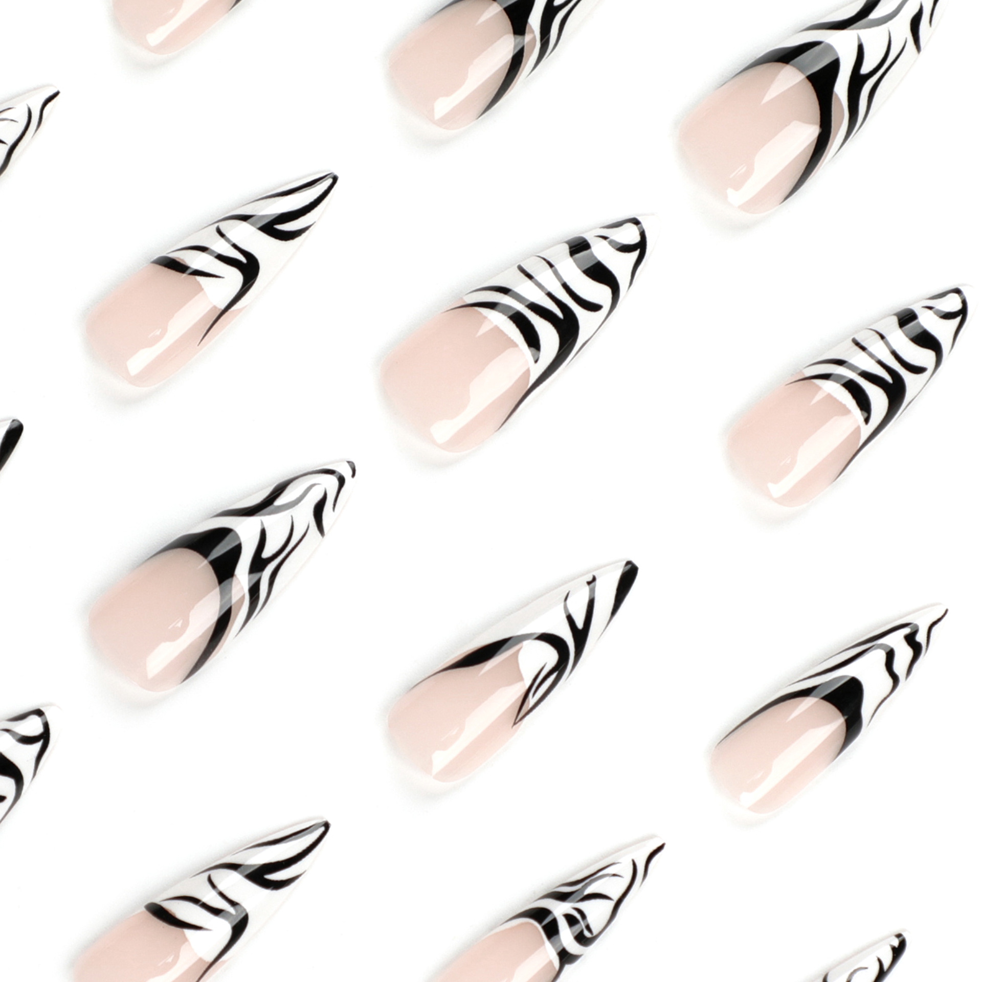 Zebra French Tip Long Nails