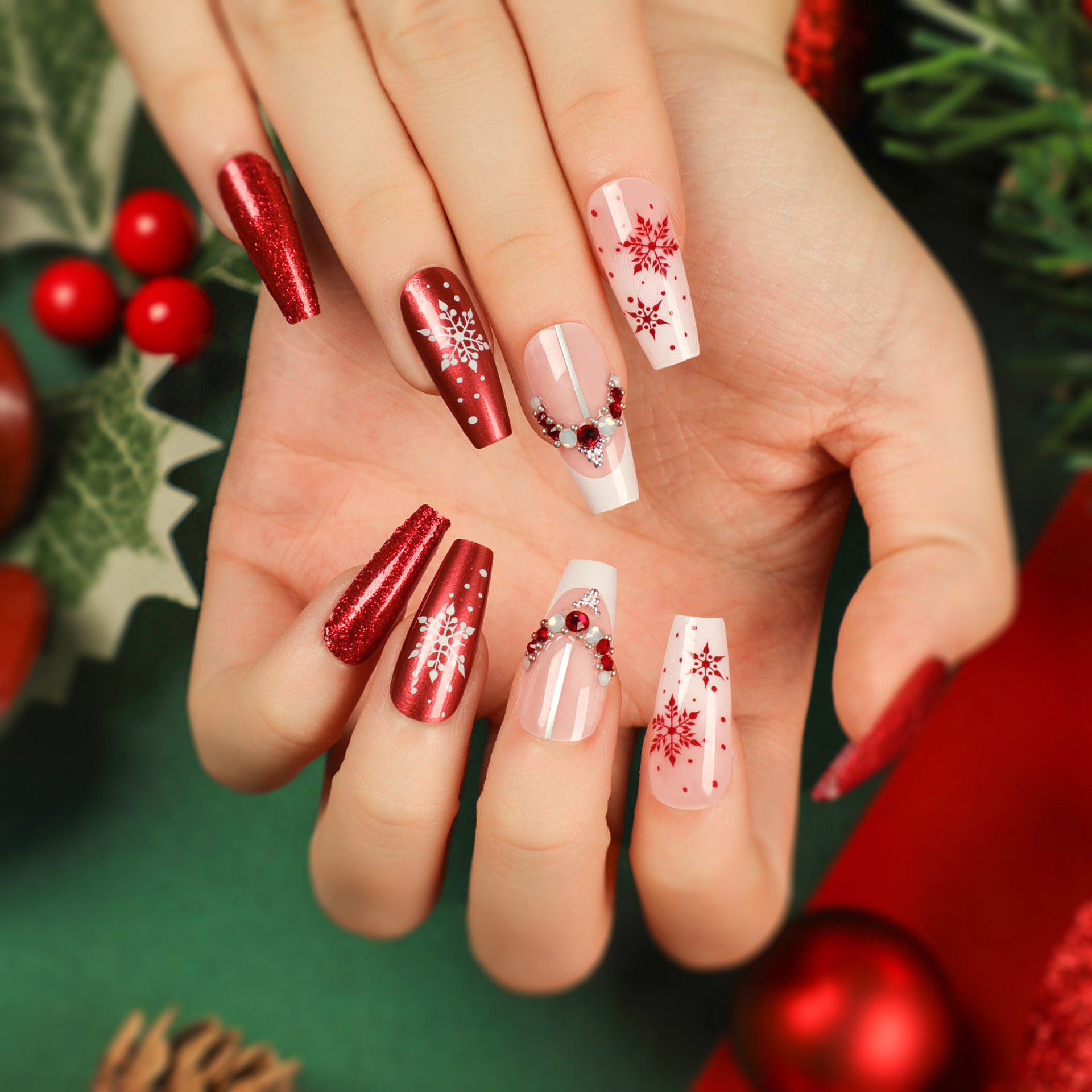 Diamond snowflake Christmas Nails