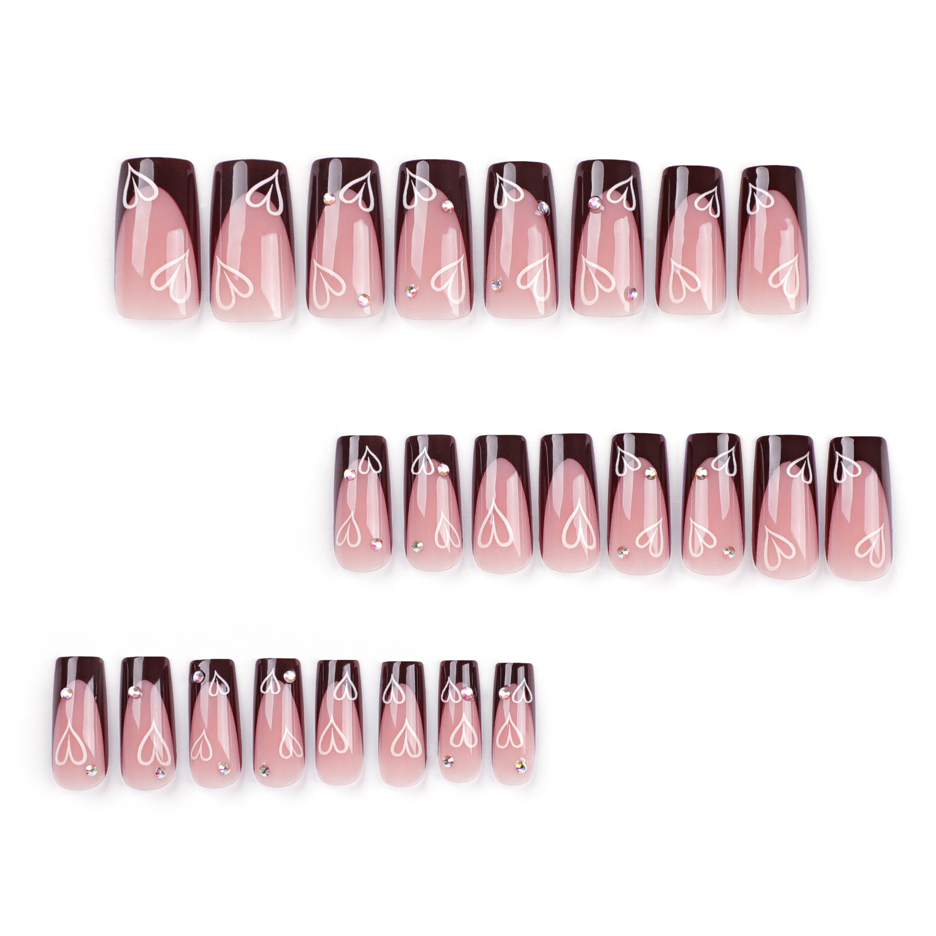 Pink heart French Tips Long Nails