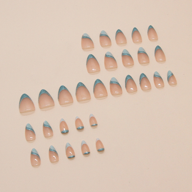 Blue Glitter French Medium Nails