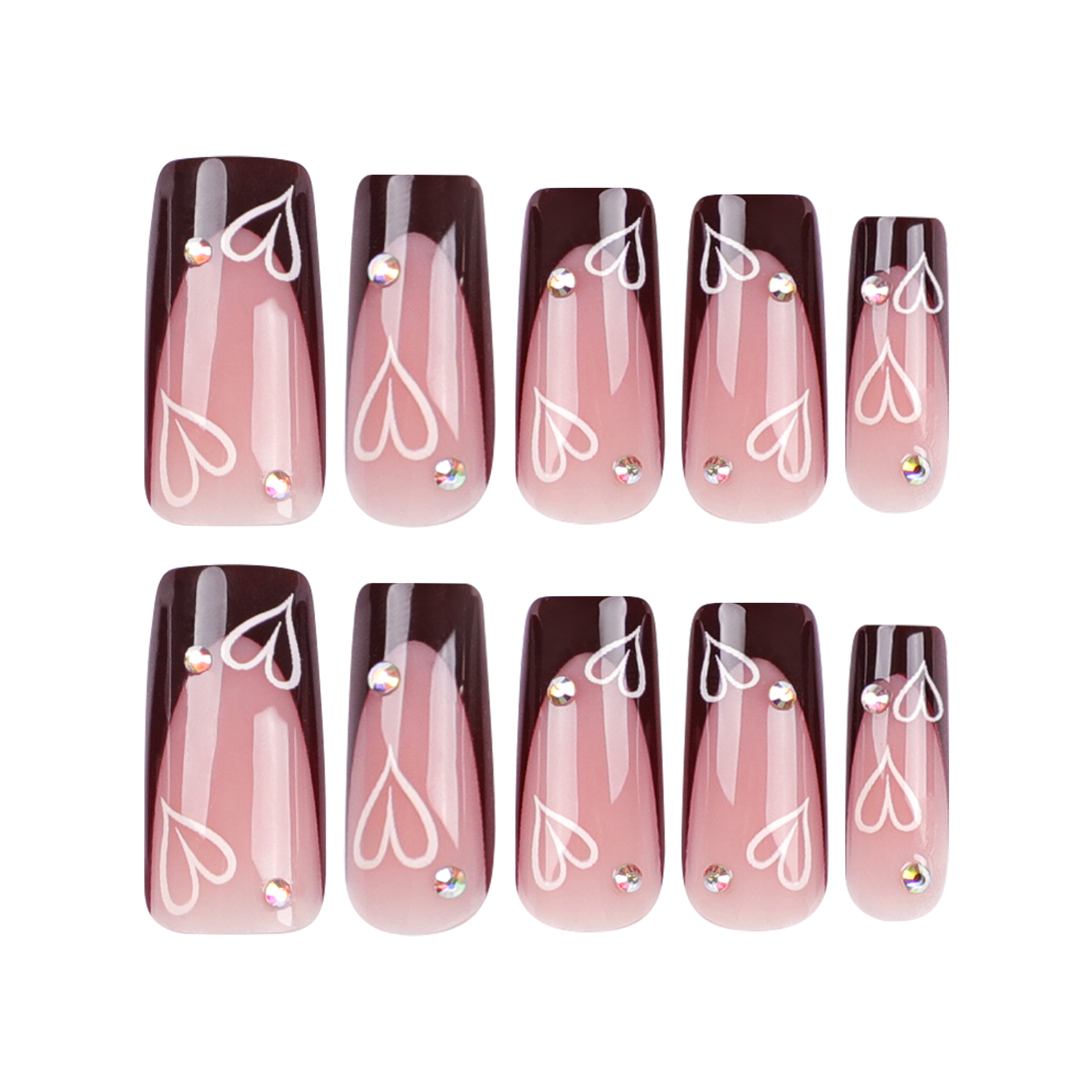 Pink heart French Tips Long Nails