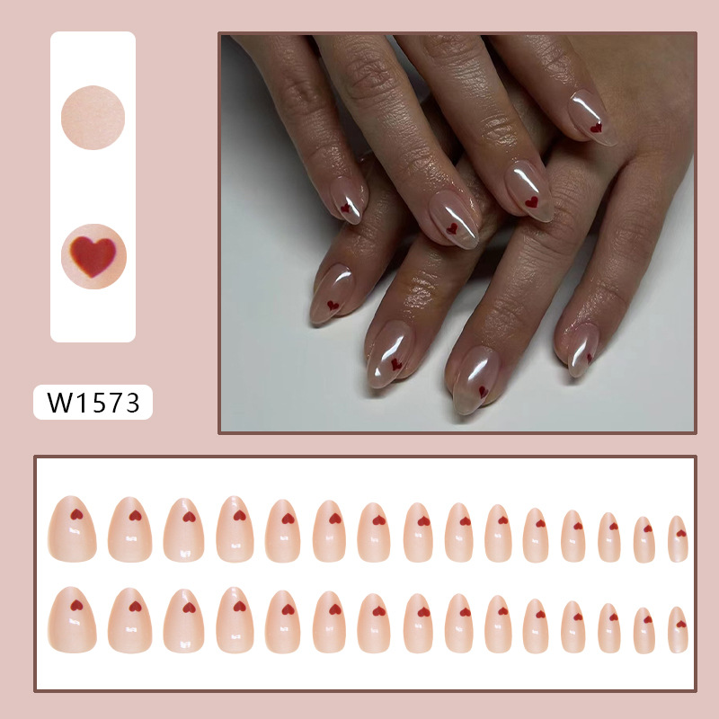 Aurora White Heart Medium Nails