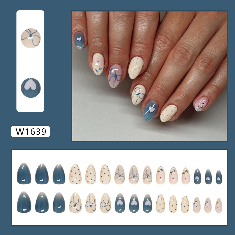 Haze blue bow medium nails
