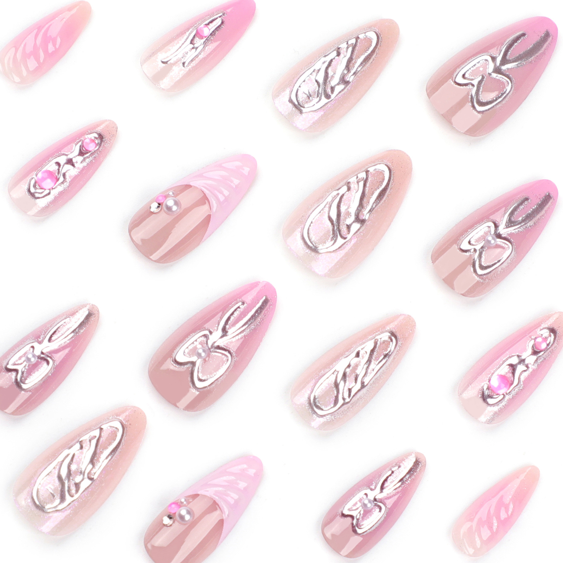 Aurora Pink Bow Medium Nails