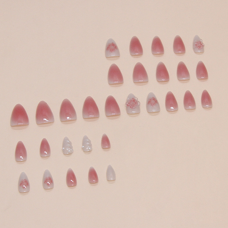 Ombre Pink Flowers Medium Nails