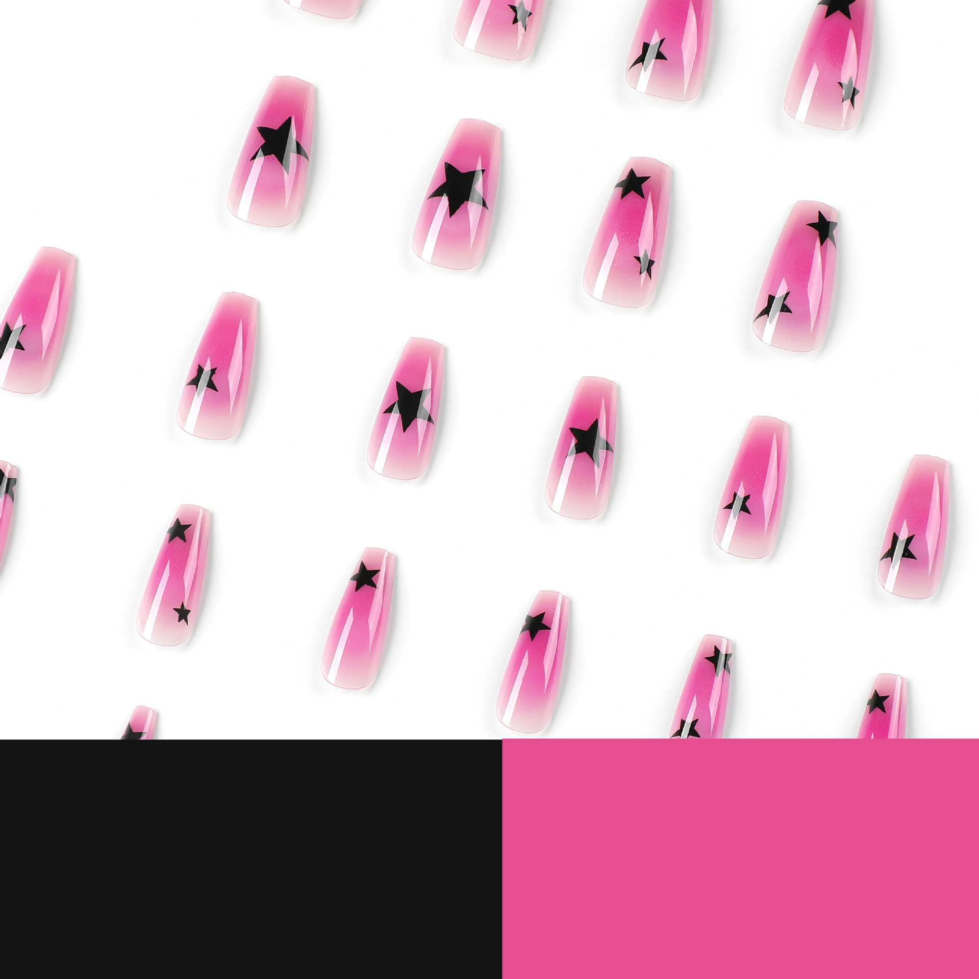 Hot pink star Long nails