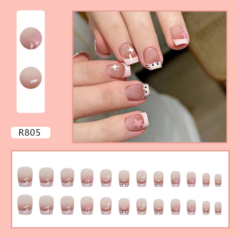 Hello Kitty French Tip Short Nails