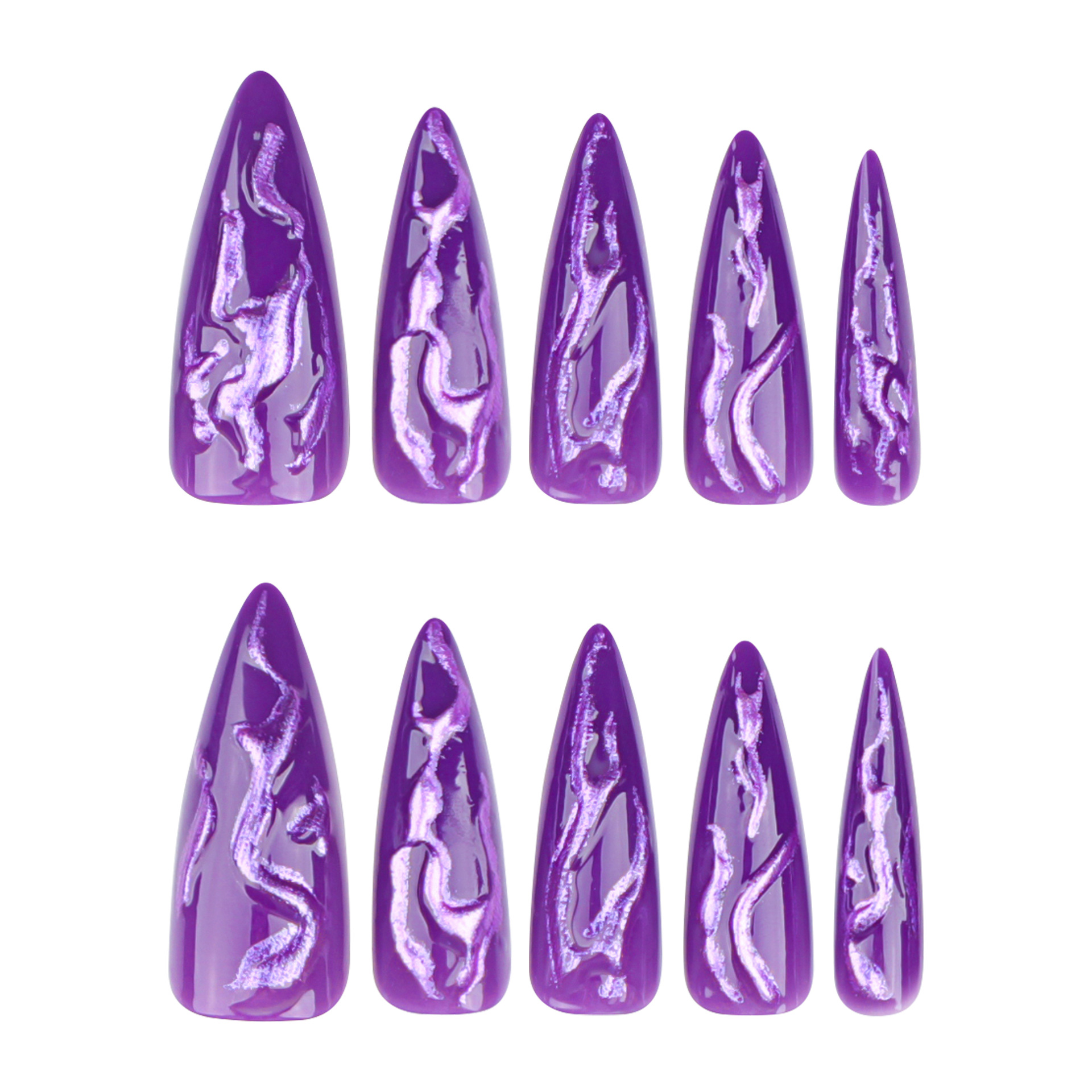 3D Purple Metal Halloween Long Nails